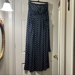Paper Doll Navy Strapless Dress with‎ White Polka Dots